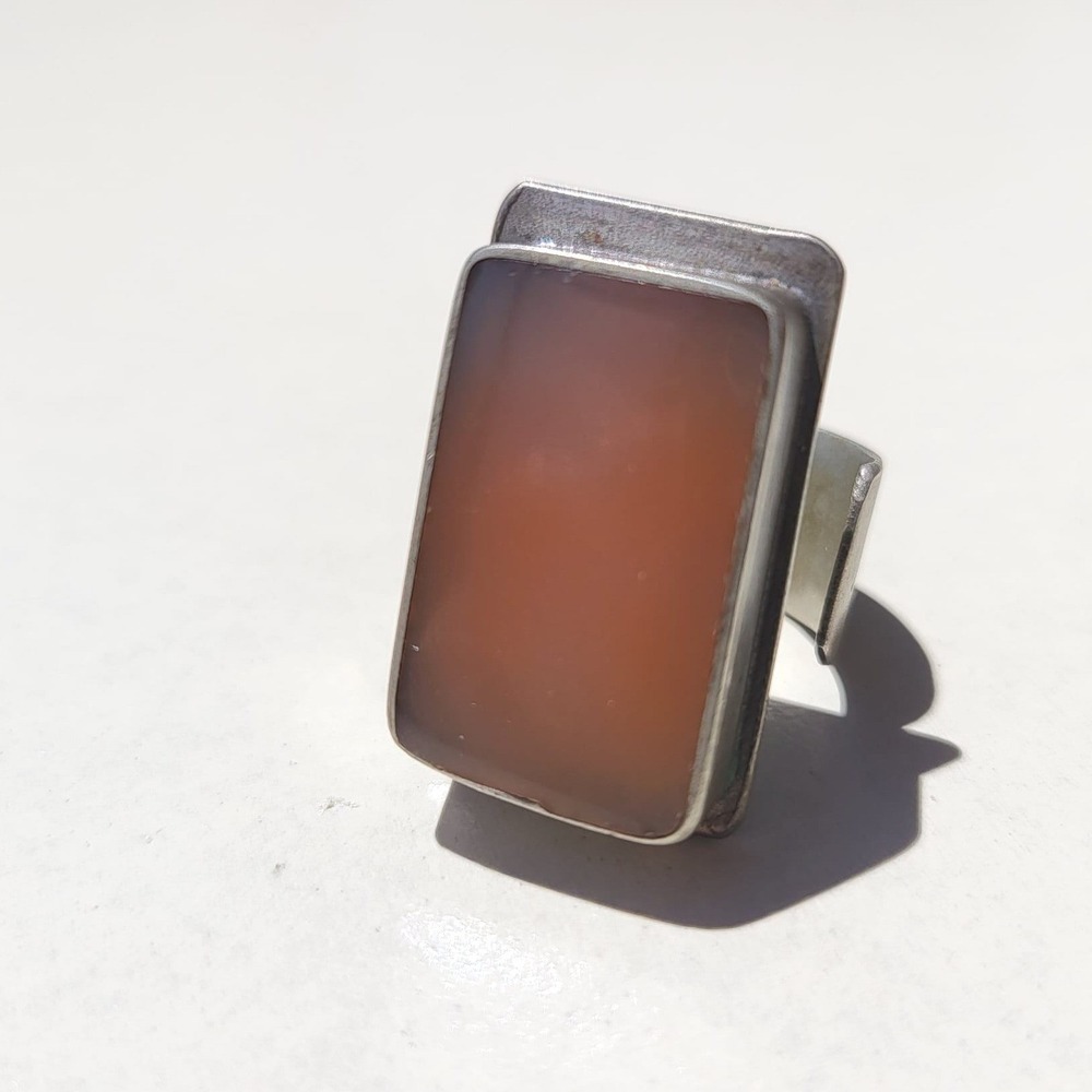 Old Carnelian Orange 925 Sterling Silver Brutalist Wide Ring  Adjustable 6.5